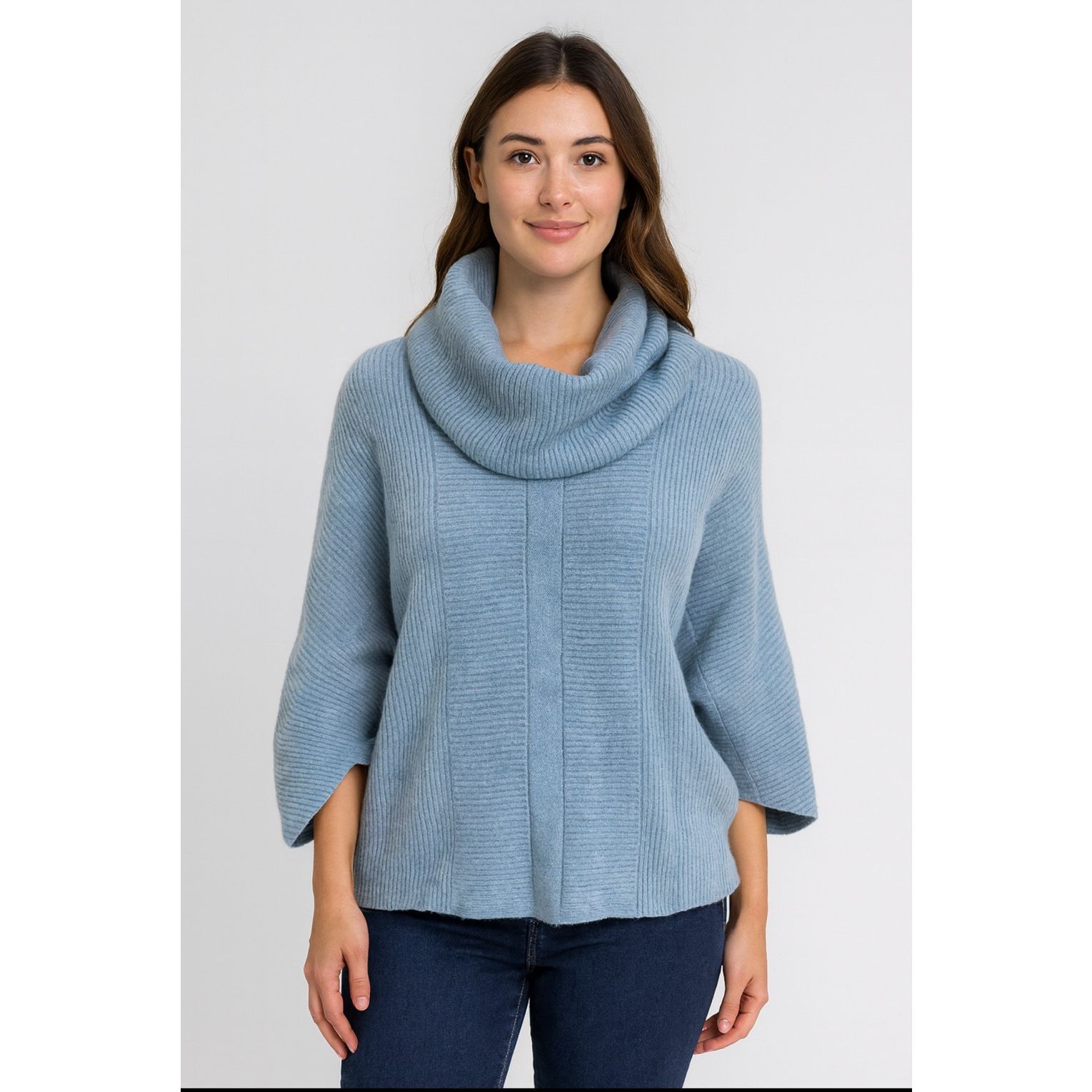 J Mclaughlin Pence Cashmere Cowl Neck Poncho Sweater Cape Light Blue S